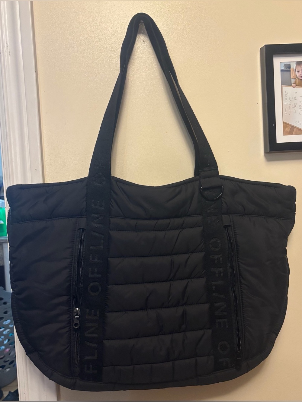 aerie Black Quilted Tote with OFFLINE Webbing Straps